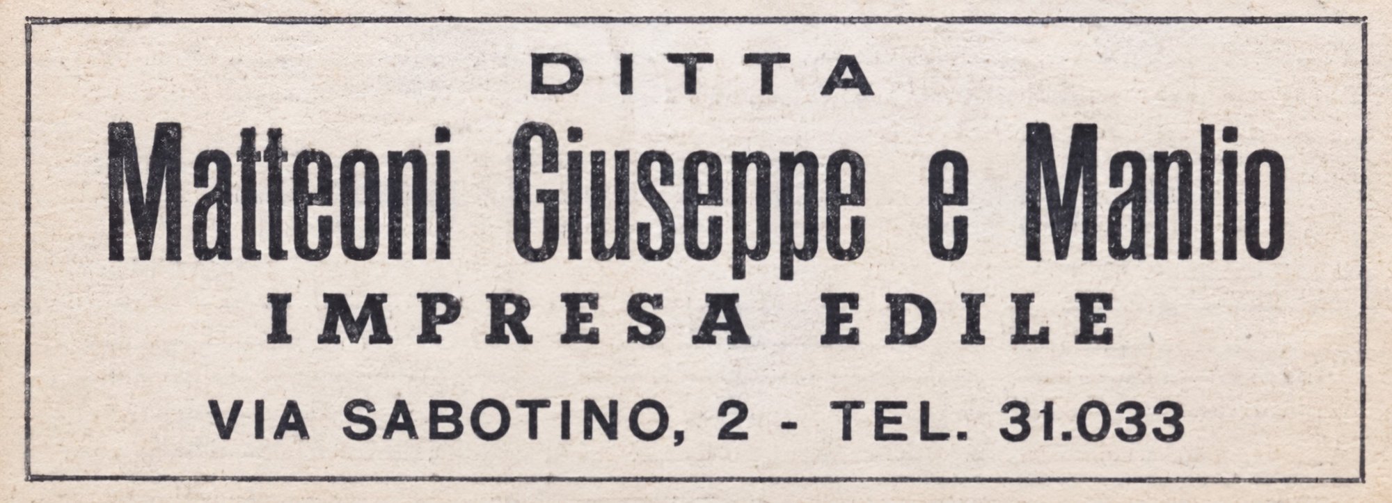 Annuario degli anni Trenta: l’impresa Matteoni in via Sabotino 2